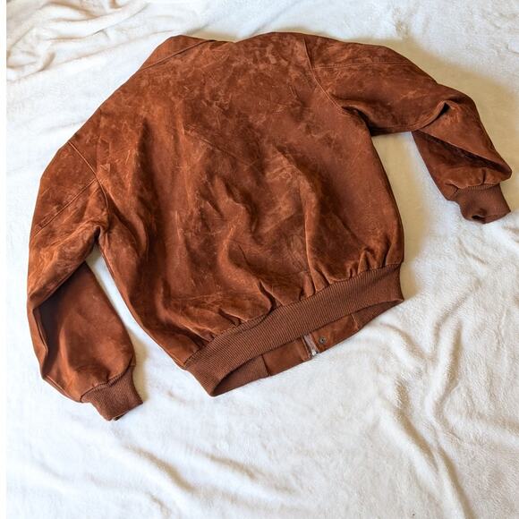 GA Collection Unisex Brown Faux Leather Suede Full Zip Italy Jacket - Picture 3 of 12